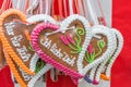 Gingerbread hearts at a folk festival with German words Ã¢â¬â I love you, Germany